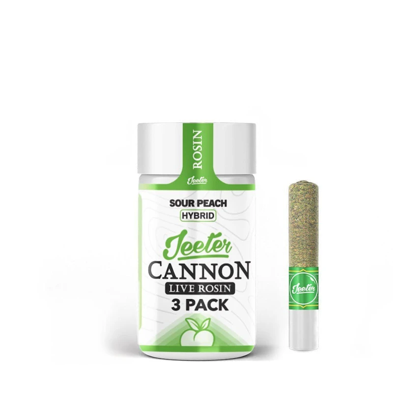 Jeeter Sour Peach · Live Rosin Cannons · Infused Minis · 0.5g each · 3pk, Infused Pre-Rolls