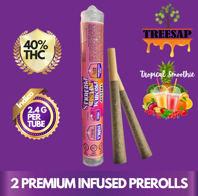 Treesap Infused Pre-Roll Tropical Smoothie - 2.4g Per Tube (Indica)