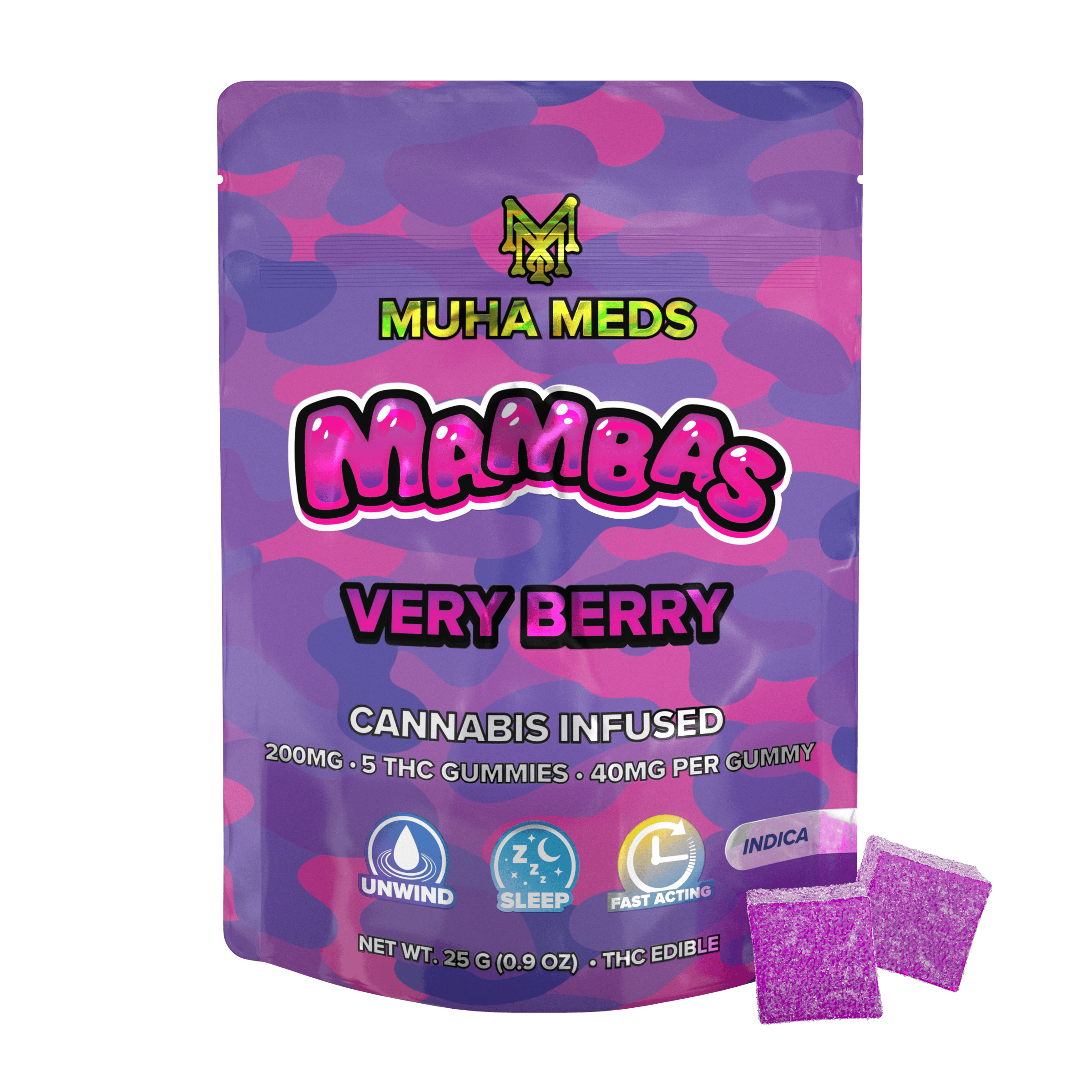 Muha Meds | Very Berry Gummies | 200mg | 5ct | 40mg/ea