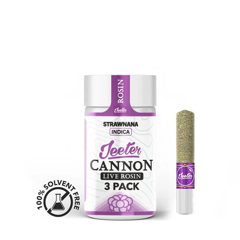 Jeeter Strawnana · Live Rosin Cannons · Infused Minis · 0.5g each · 3pk, Infused Pre-Rolls