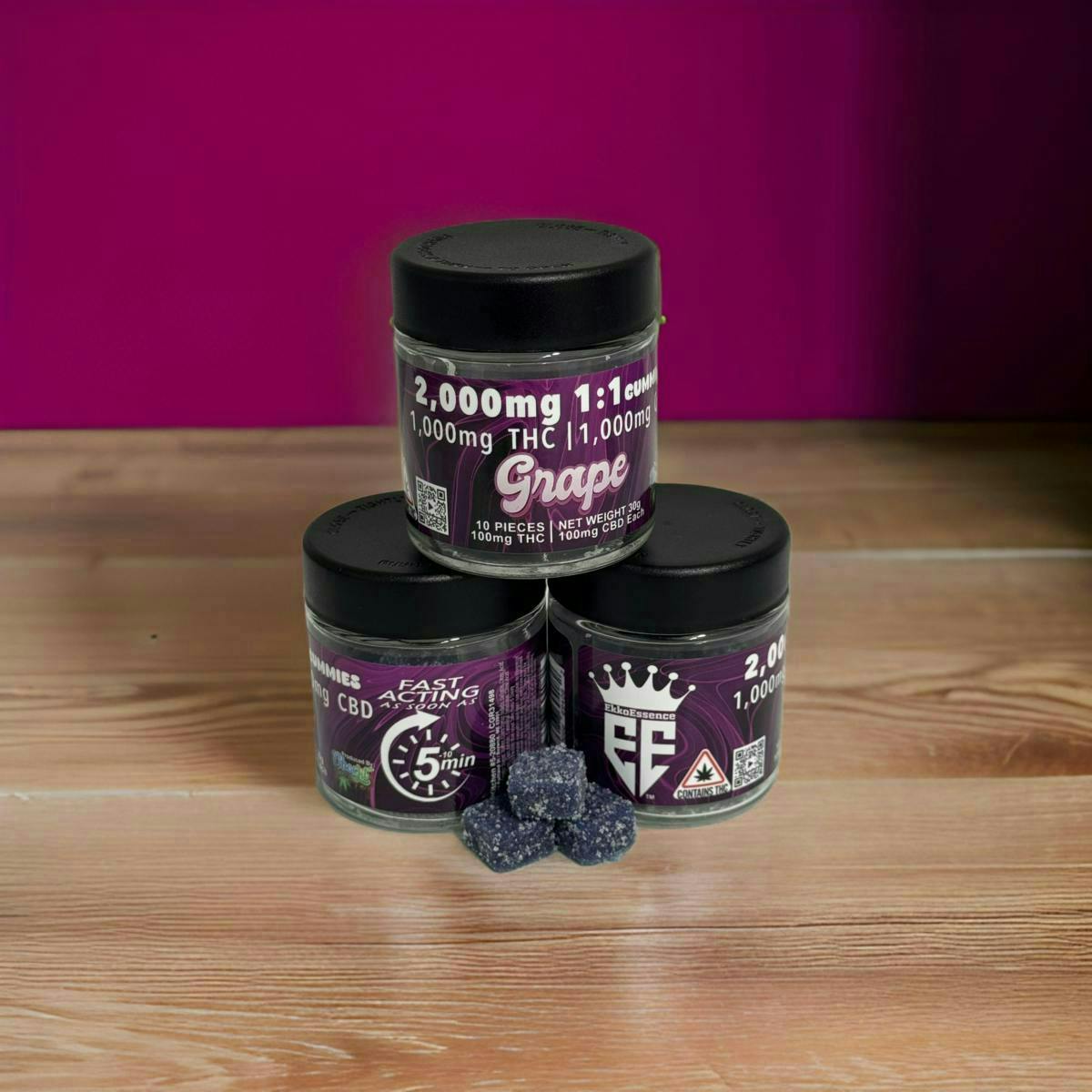 EkkoEssence | Fast Acting 1:1 | Grape Gummies | 1000mg | 10ct | 100mg/ea by EkkoEssence