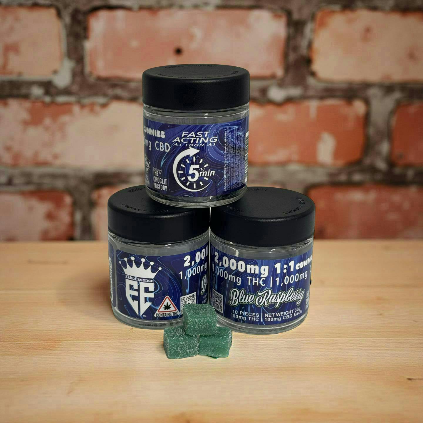EkkoEssence | Fast Acting 1:1 | Blue Raz Gummies | 1000mg | 10ct | 100mg/ea by EkkoEssence
