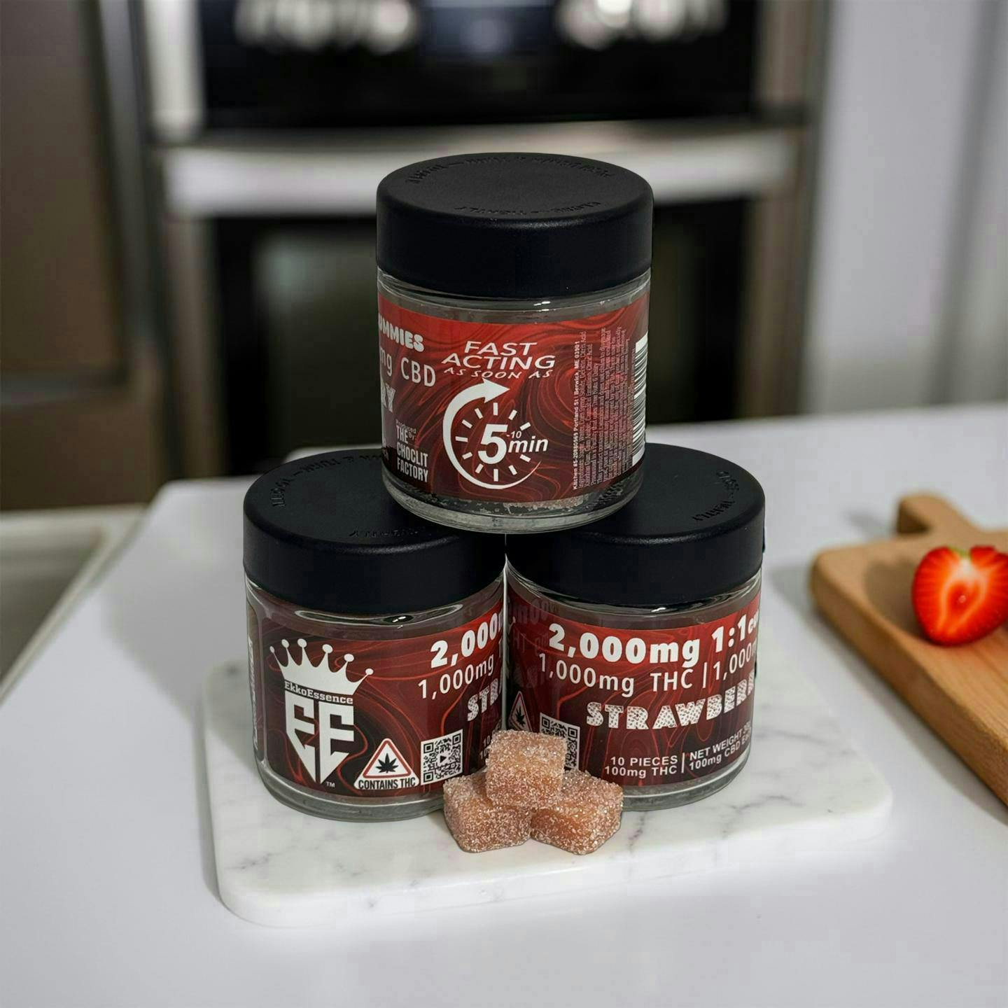 Fast Acting 1:1 | Strawberry Gummies | 1000mg | 10ct | 100mg/ea by EkkoEssence