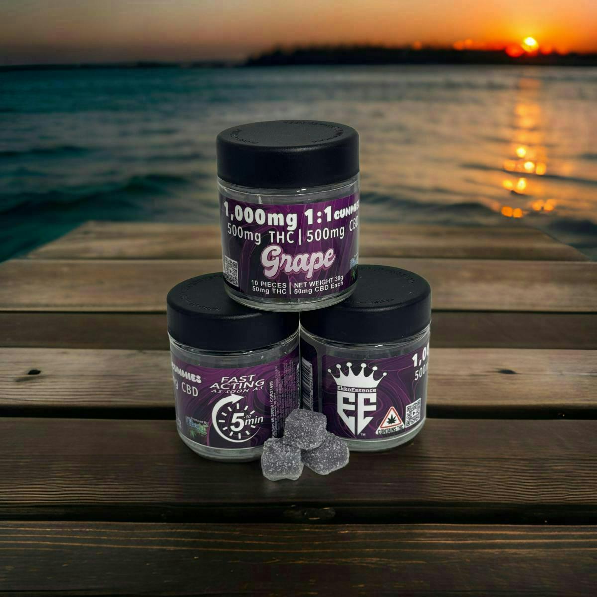 EkkoEssence | Fast Acting 1:1 | Grape Gummies | 500mg | 10ct | 50mg/ea by EkkoEssence