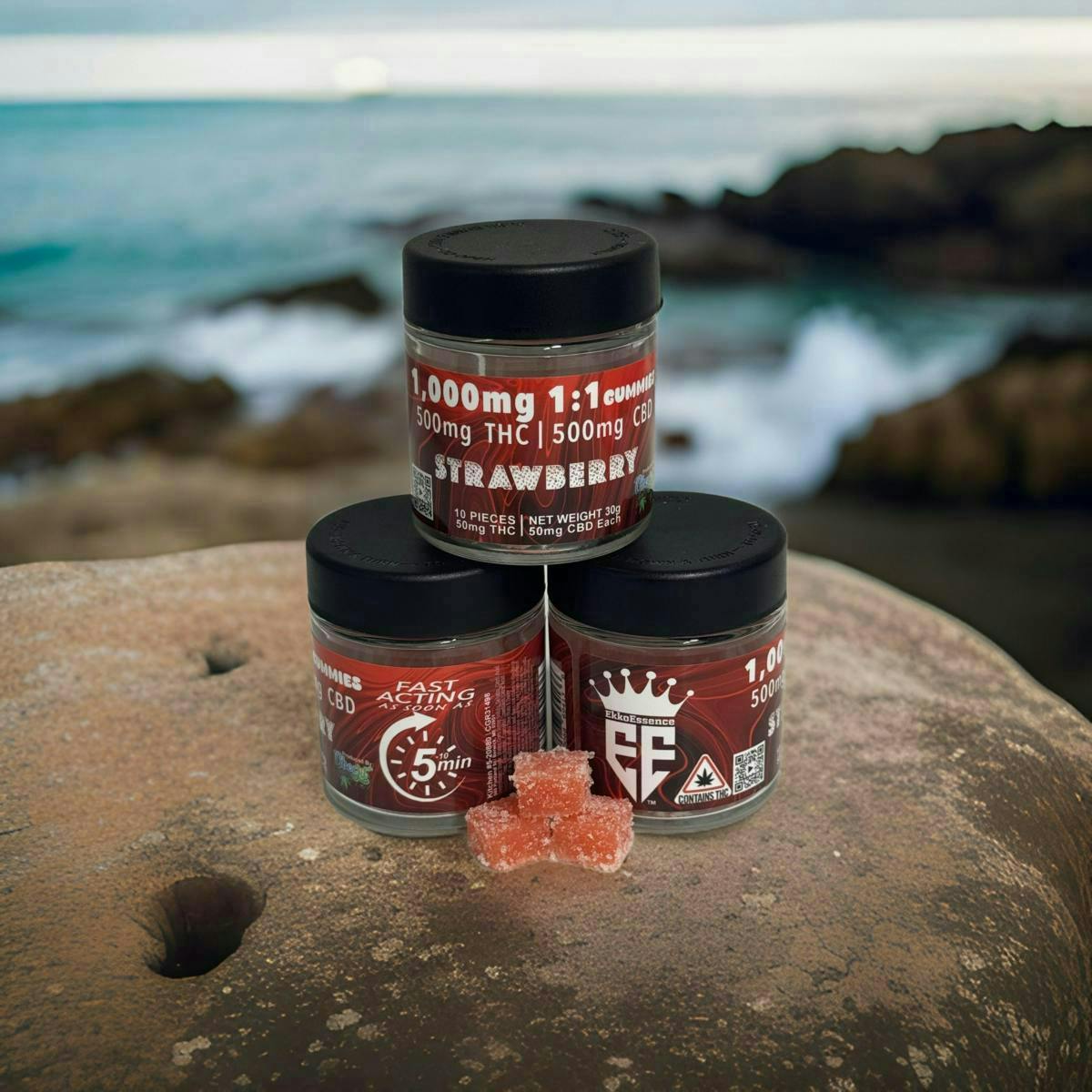 EkkoEssence | Fast Acting 1:1 | Strawberry Gummies | 500mg | 10ct | 50mg/ea by EkkoEssence