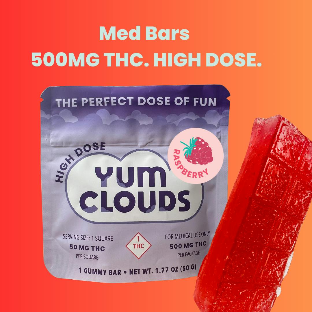 Medical 500mg THC Gummy Bar Raspberry