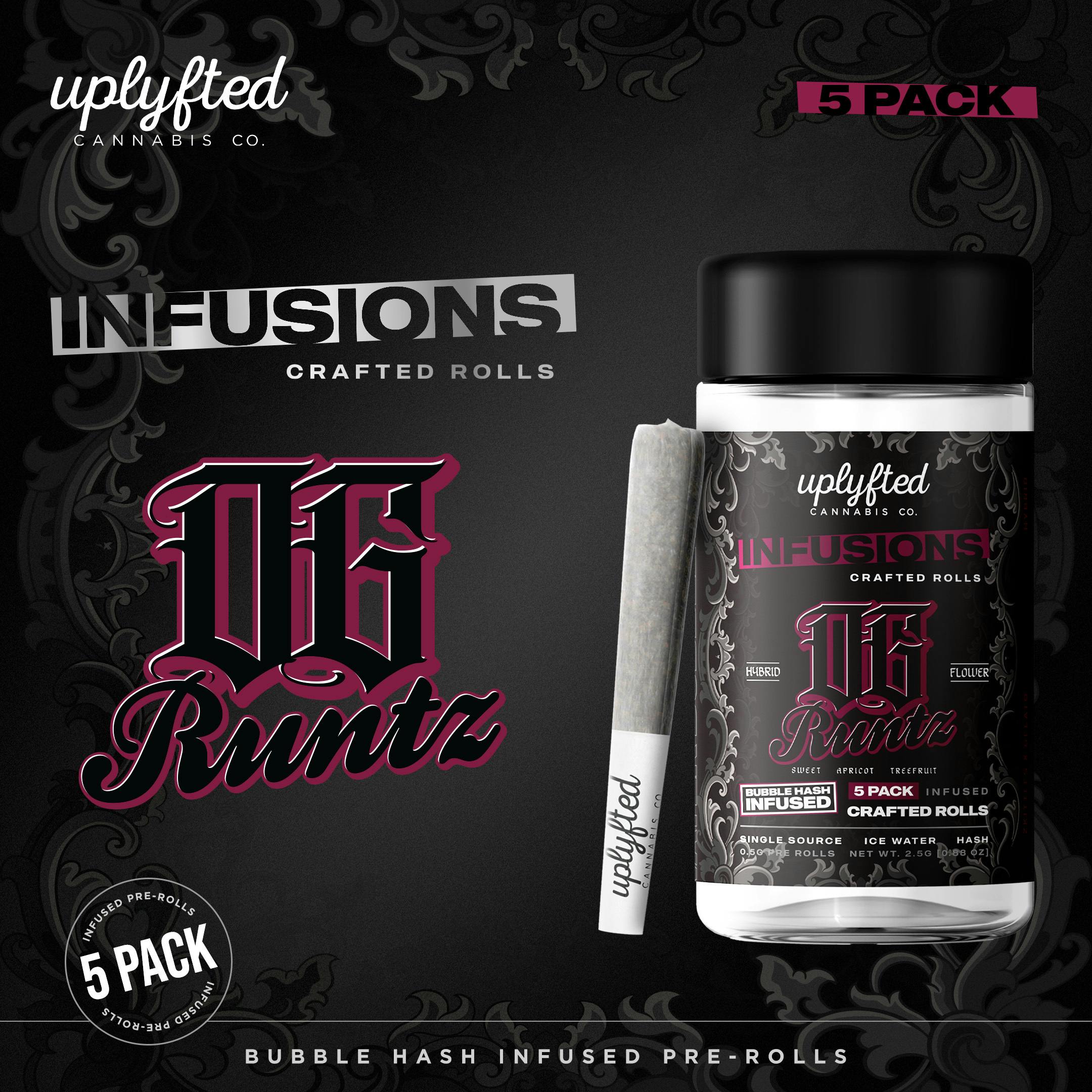 2.5g- 5 Pack of 0.5g Bubble Hash Infused Pre-Rolls - OG Runtz by Uplyfted Cannabis Co