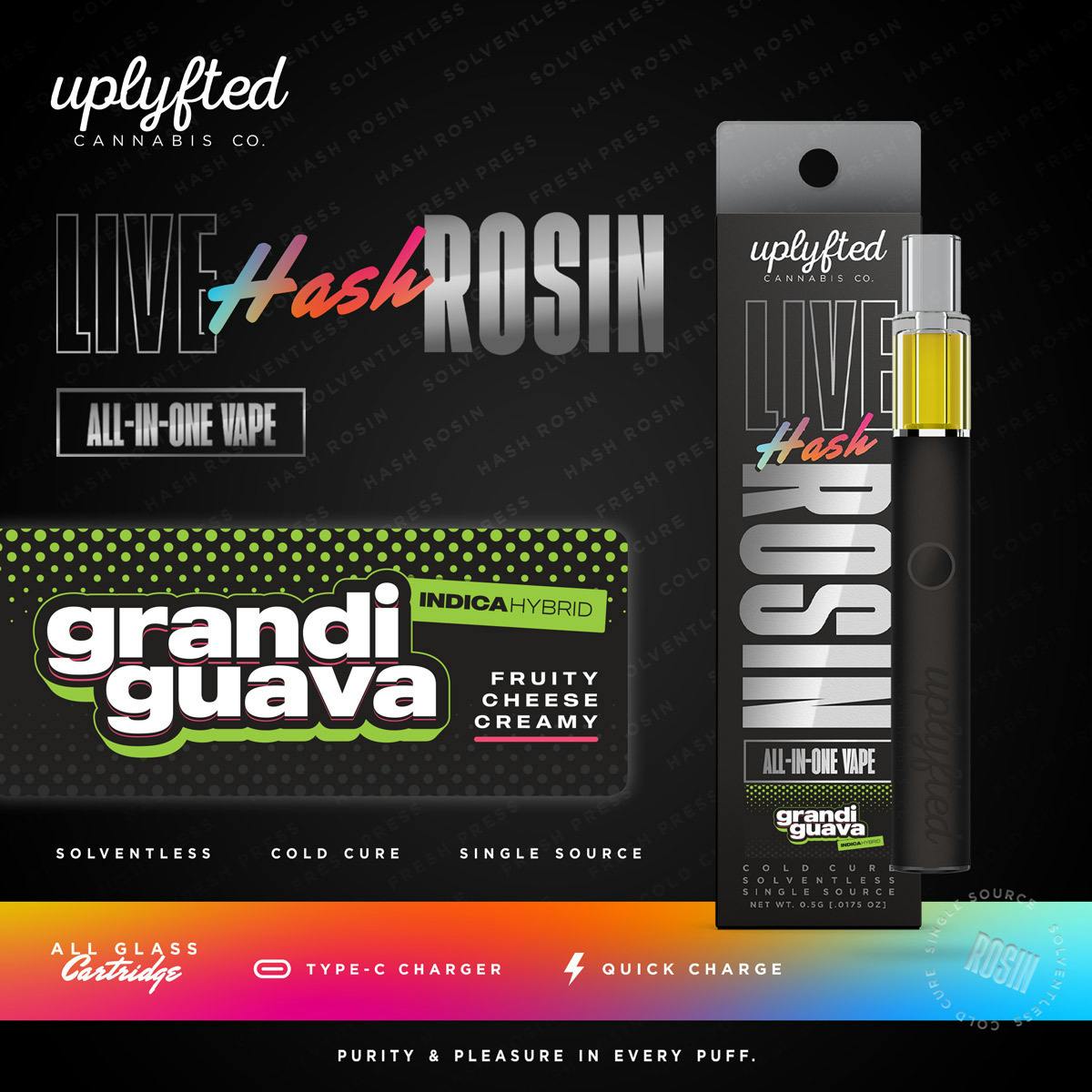 Live Rosin .5g Disposable Vape - Grandi Guava by Uplyfted Cannabis Co