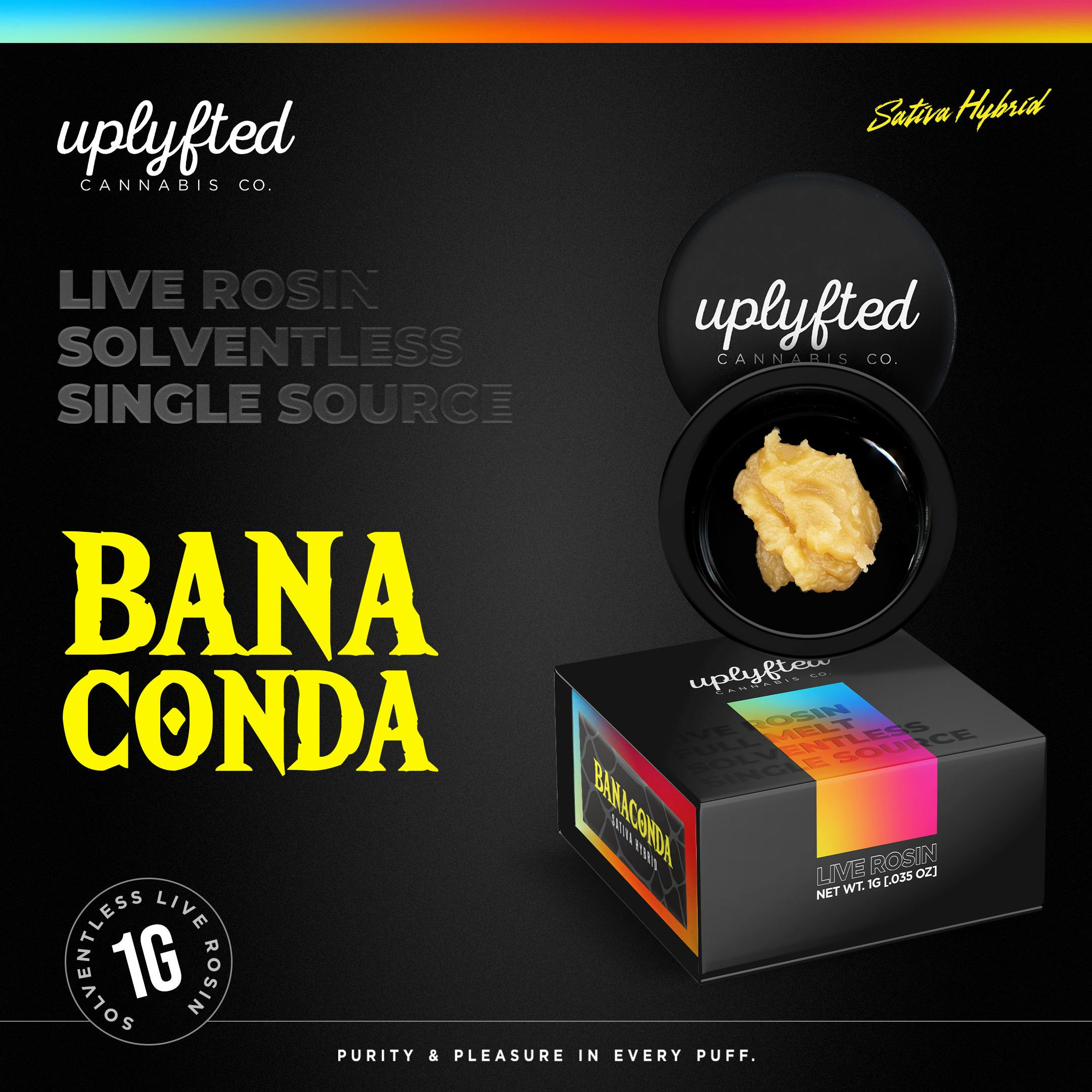 1g Live Rosin 90u - Banaconda - Solventless Cold Cure Single Source by Uplyfted Cannabis Co