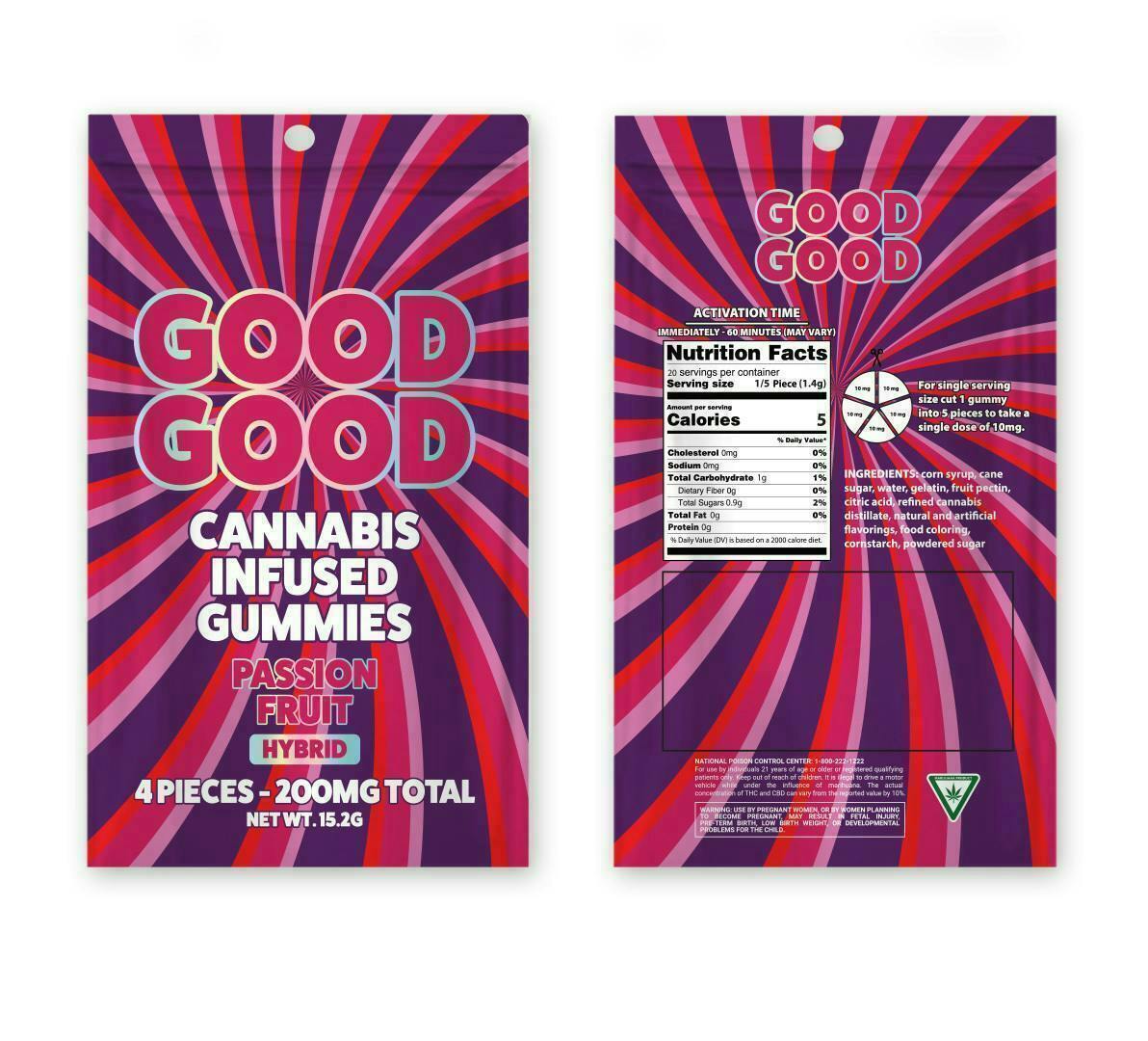 Good Good | Passion Fruit Gummies | 200mg | 4pk | 50mg/ea