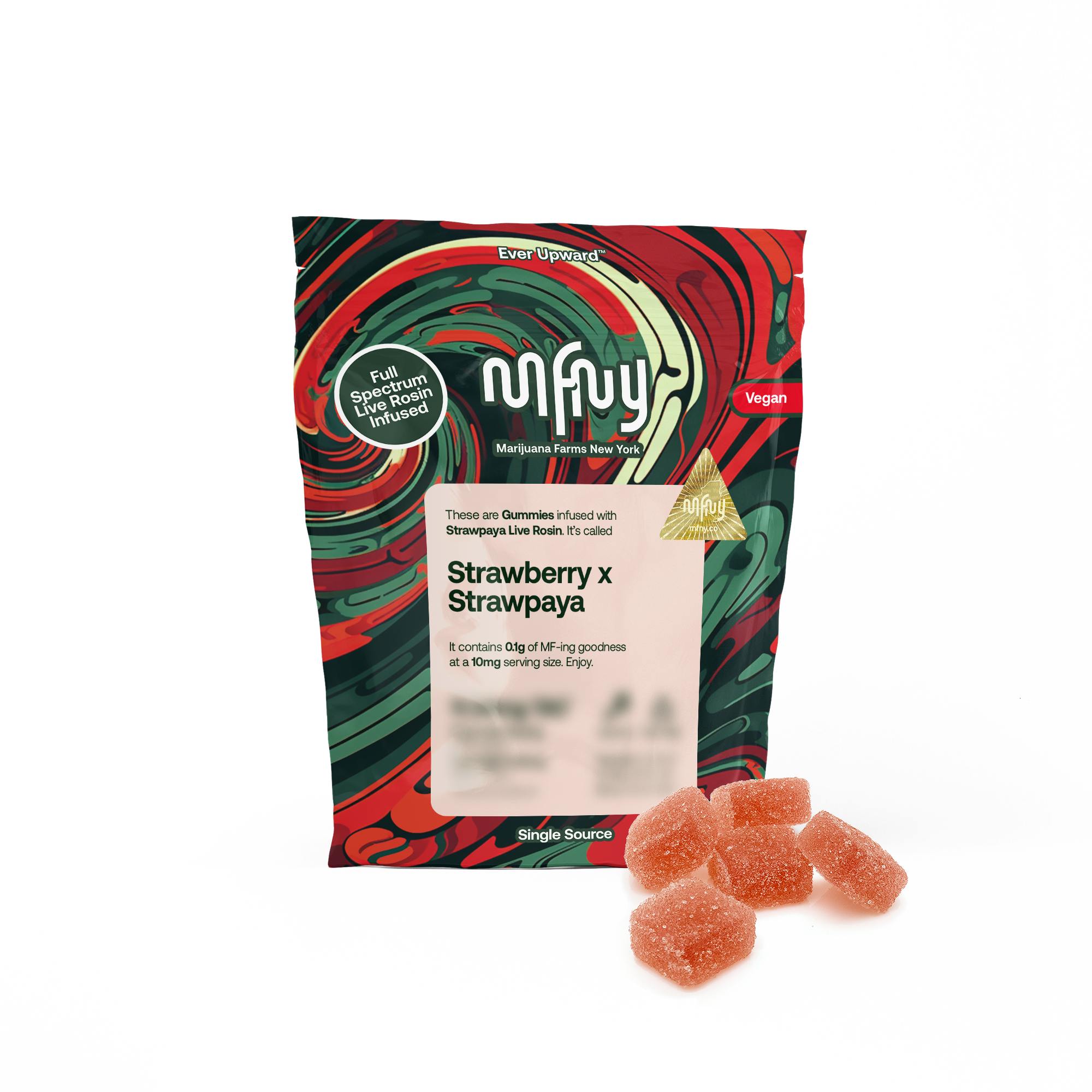 Strawberry x Strawpaya Live Rosin Gummies | 100mg | 10ct | 10mg/ea by MFNY