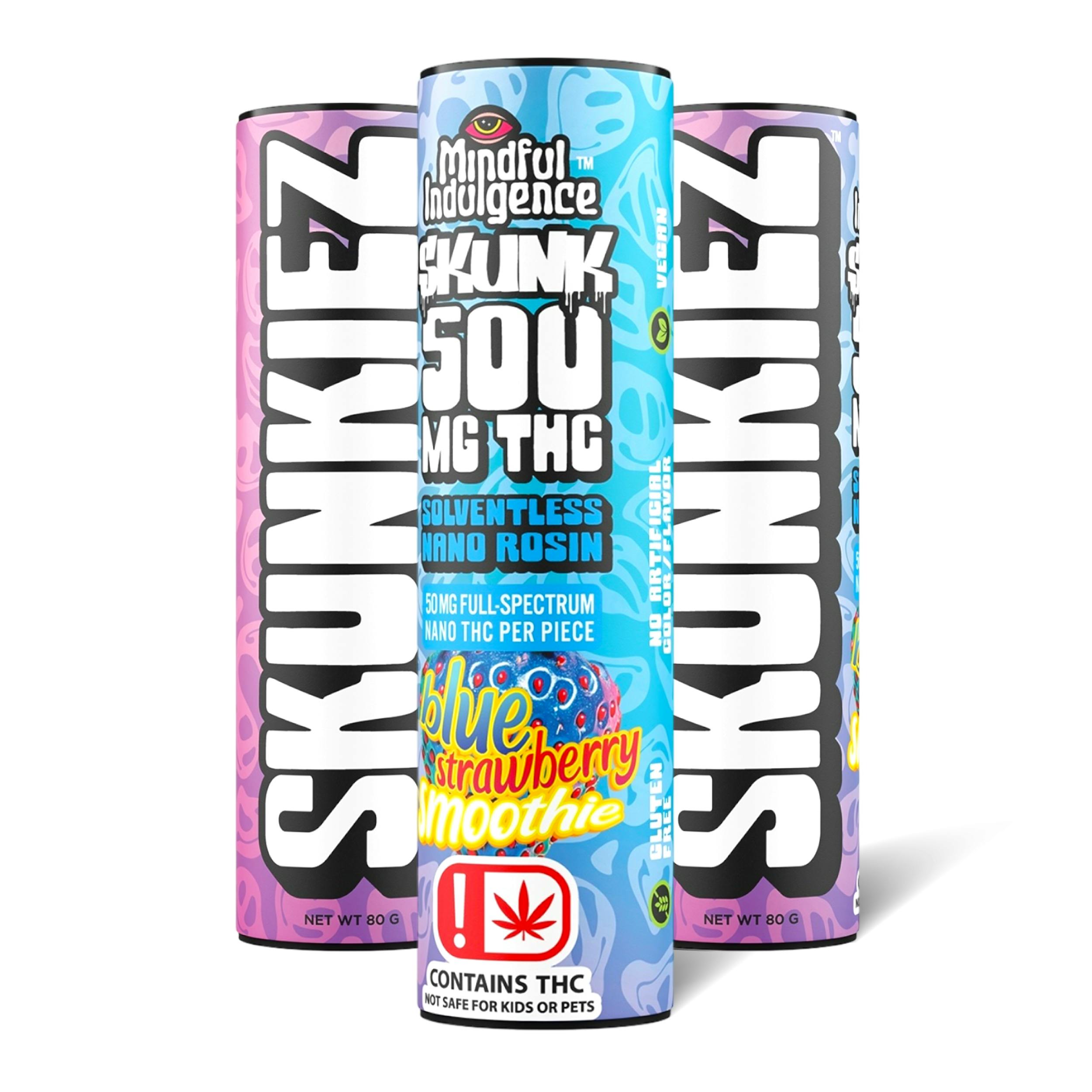 Skunkiez | Blue Strawberry Smoothie Gummies | 500mg | 10ct | 50mg/ea