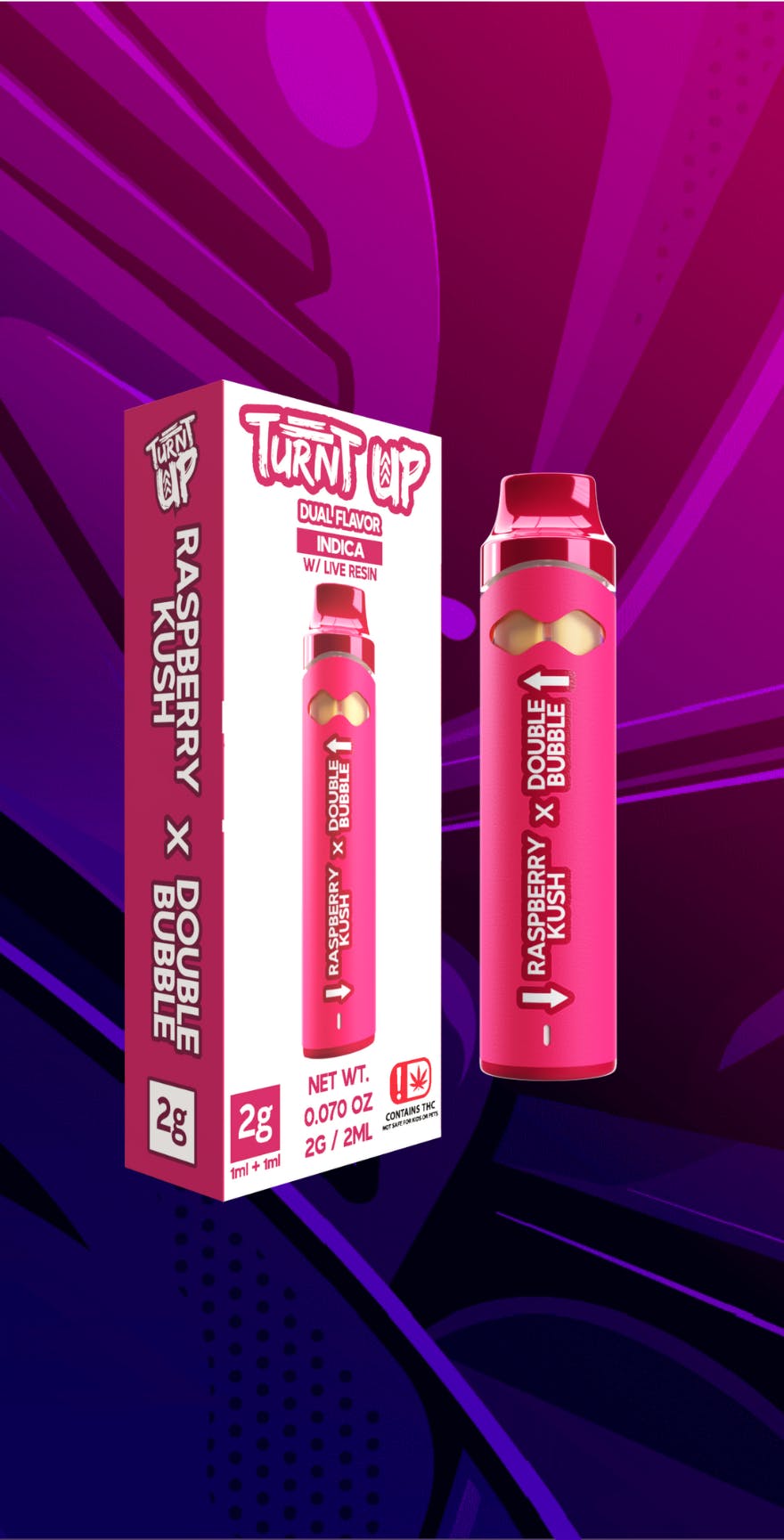 Turnt Up - 2g Disposable - Raspberry Kush x Double Bubble by 710Trading