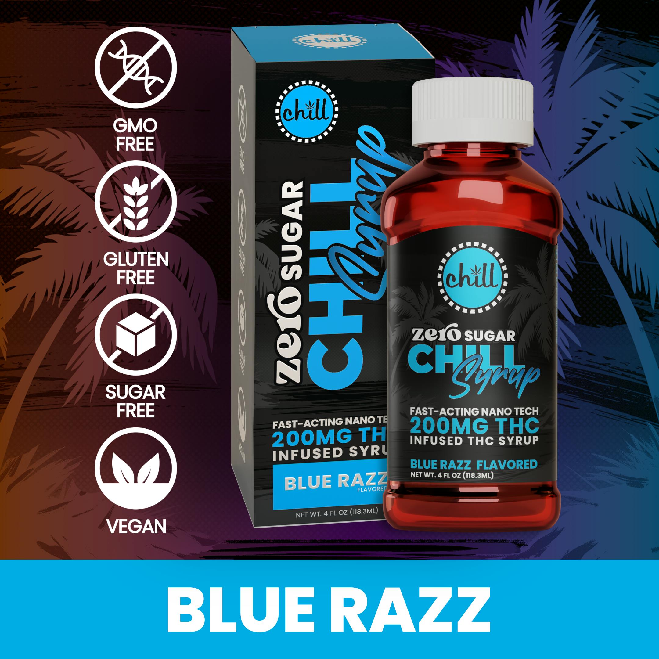 Blue Razz | ZERO Sugar 200mg THC Syrup | Chill Medicated | MED