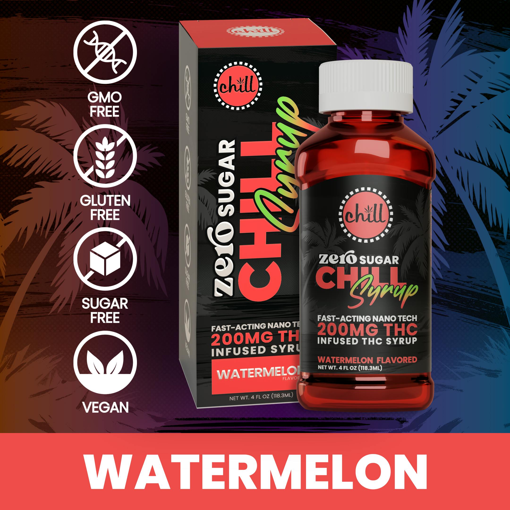 Watermelon | ZERO Sugar 200mg THC Syrup | Chill Medicated | MED