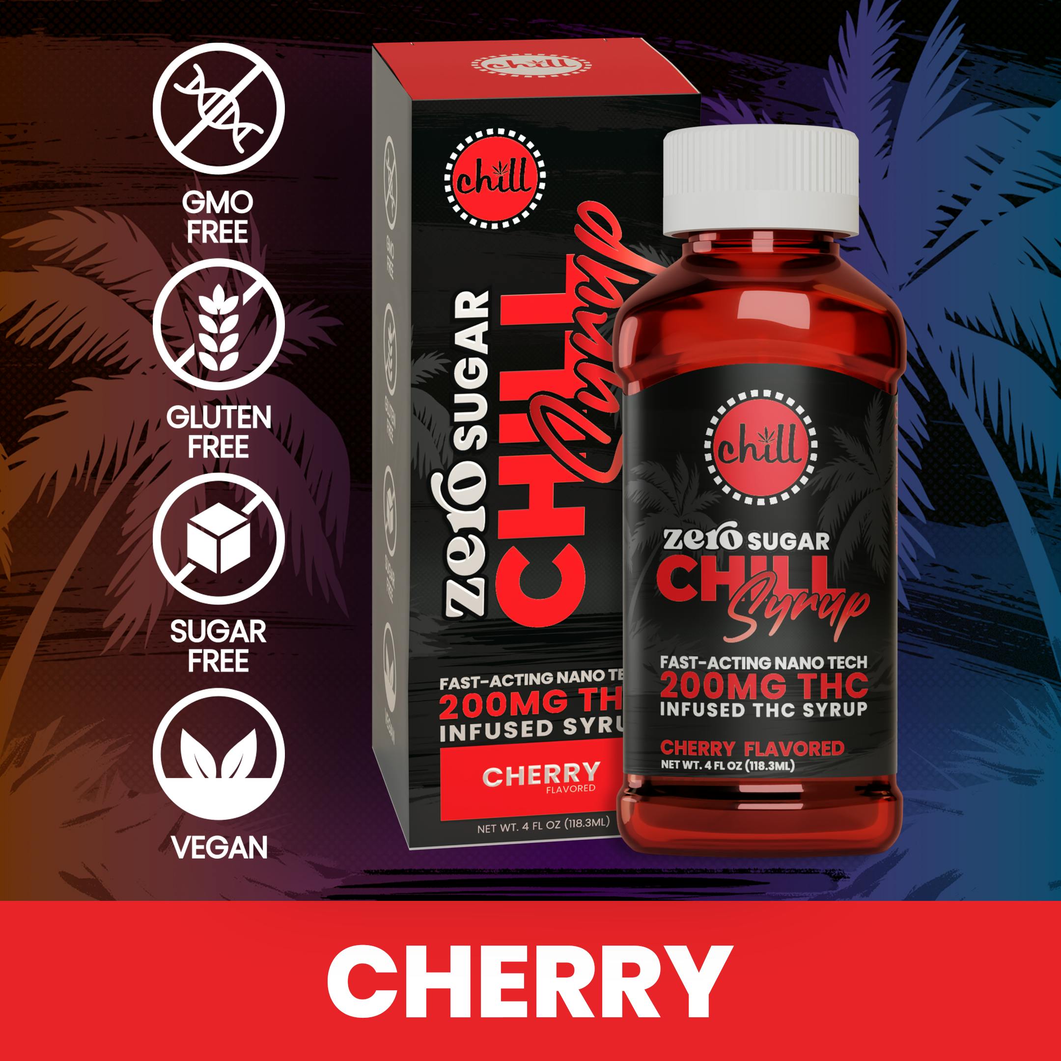 Cherry | ZERO Sugar 200mg THC Syrup | Chill Medicated | MED