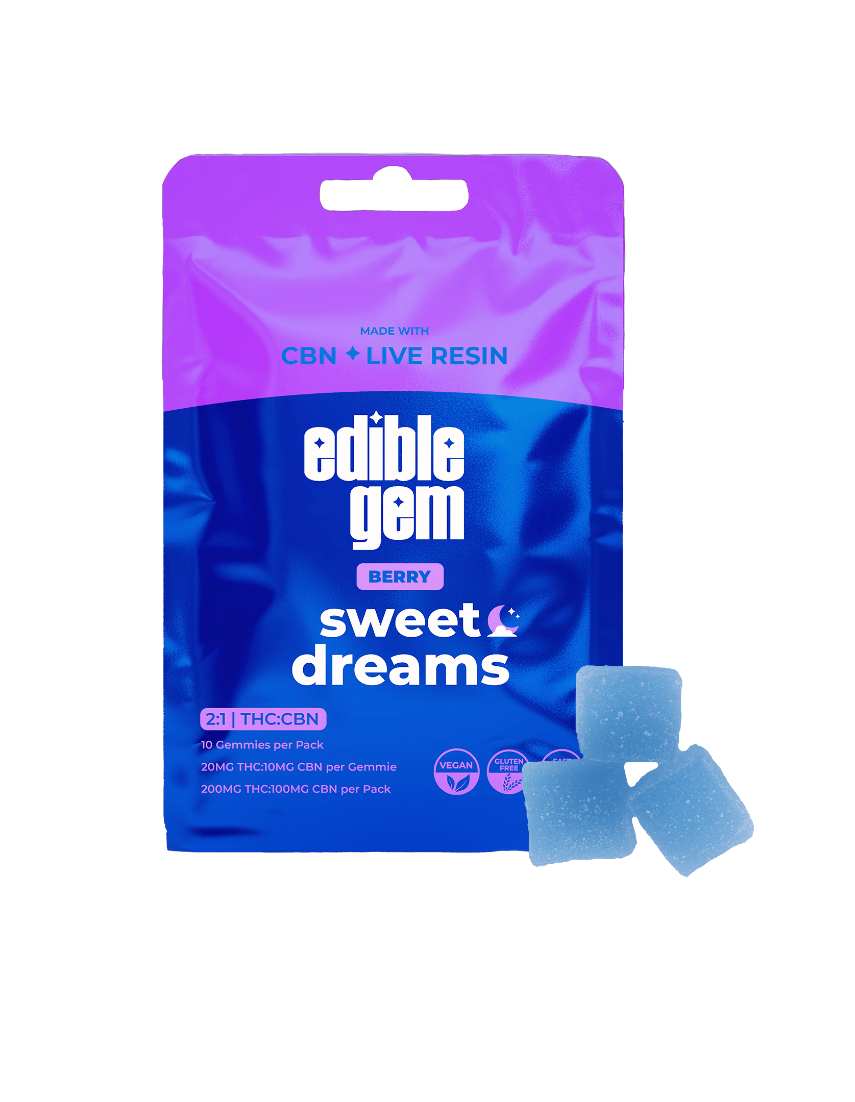 Edible Gem | Sweet Dreams 2:1 CBN | Live Resin Gummies | Berry