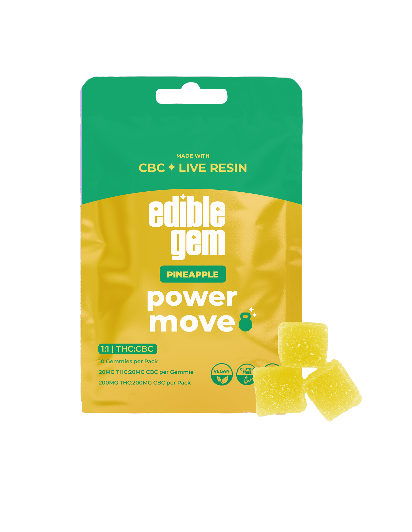Edible Gem | Power Move 1:1 CBC | Live Resin Gummies | Pineapple