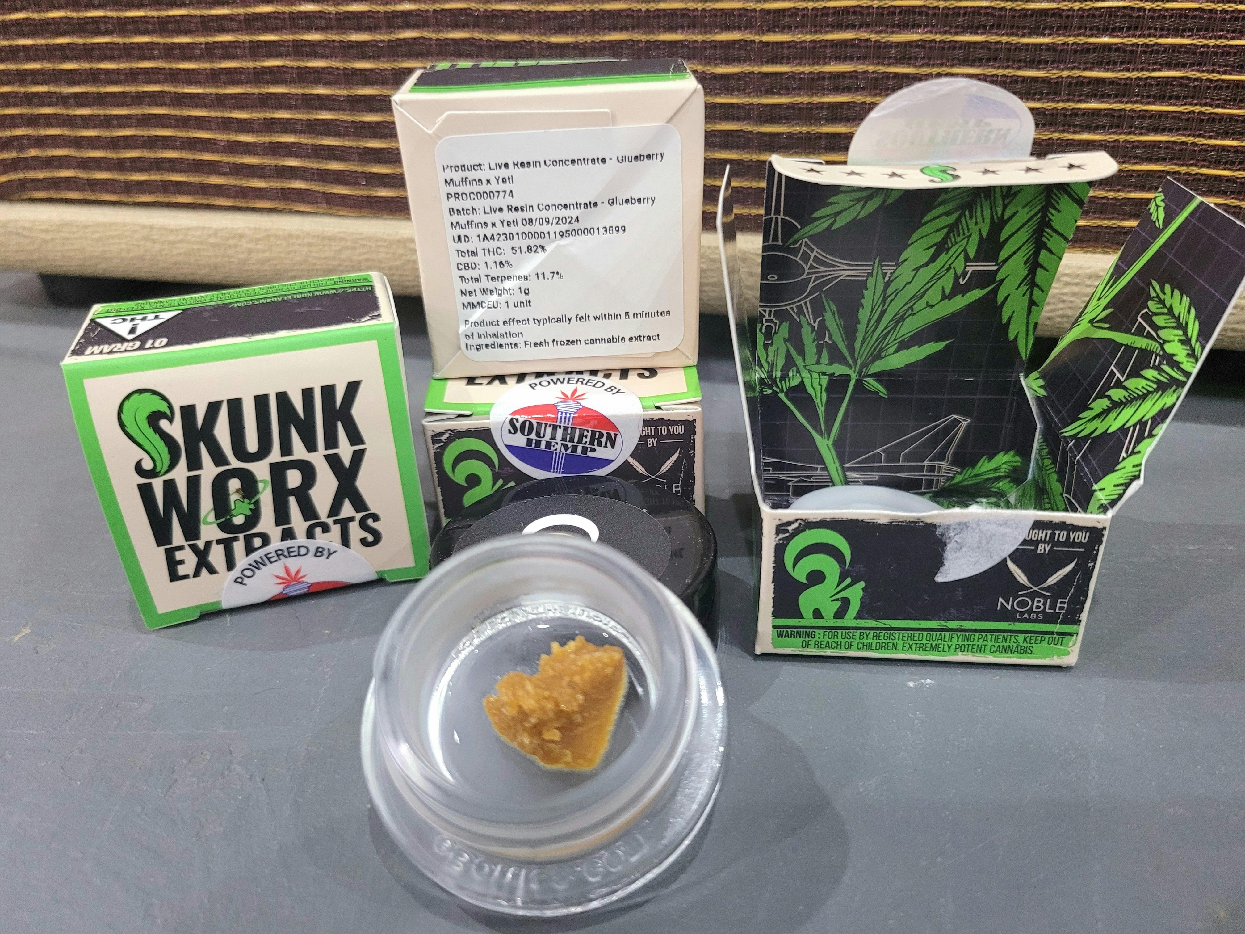 Noble Labs - Skunk Worx Live Resin 1g | Glueberry Muffins X Yeti at Good Vibes