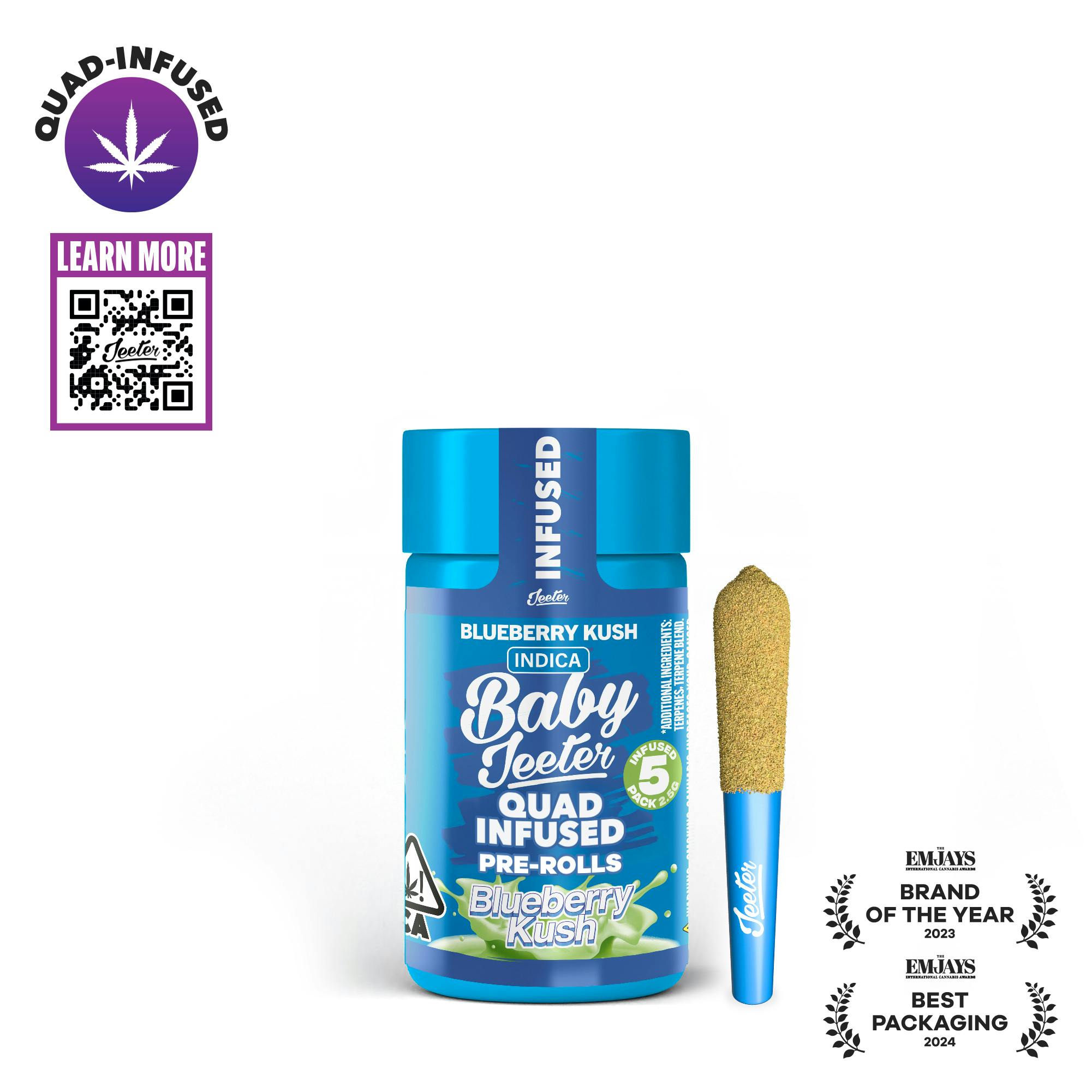 Baby Jeeter Quad-Infused 5pk Prerolls 2.5g Blueberry Kush