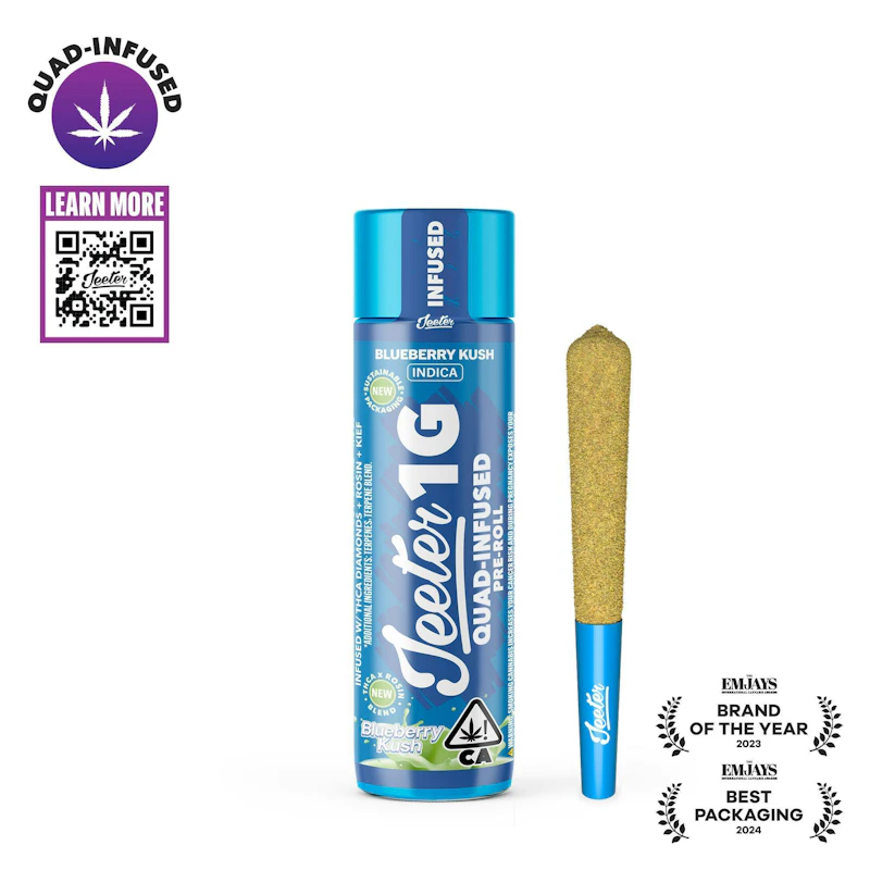 Jeeter Blueberry Kush · Quad-Infused Joint · 1g, Infused Pre-Rolls