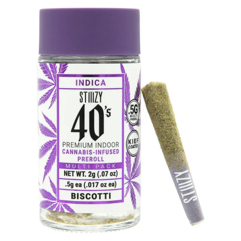 STIIIZY - BISCOTTI - .5G 40's Infused Preroll 4 Pack [2g], Infused Pre-Rolls