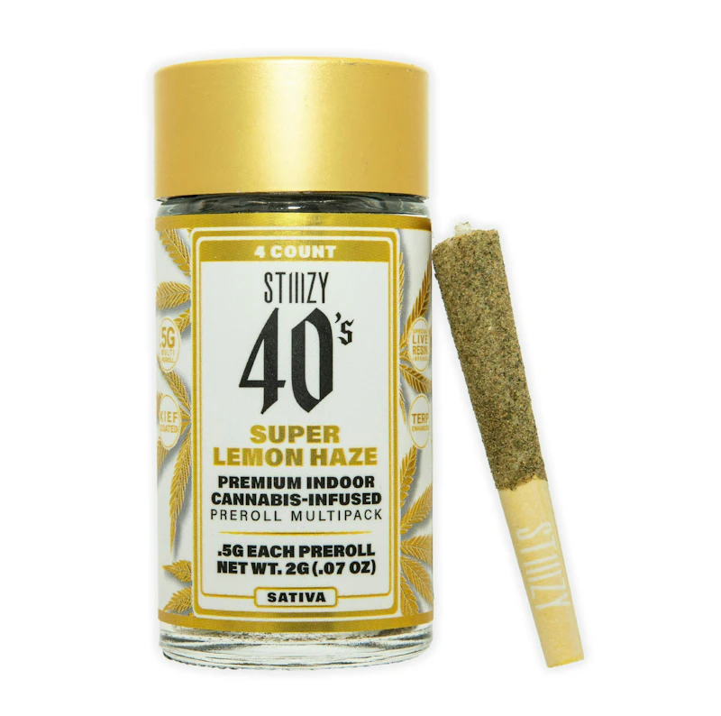 STIIIZY - SUPER LEMON HAZE - .5G 40's Infused Preroll 4 Pack [2g], Infused Pre-Rolls