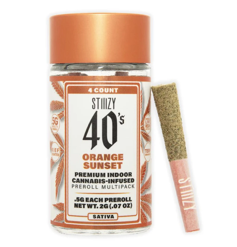 STIIIZY - ORANGE SUNSET - .5G 40's Infused Preroll 4 Pack [2g], Infused Pre-Rolls