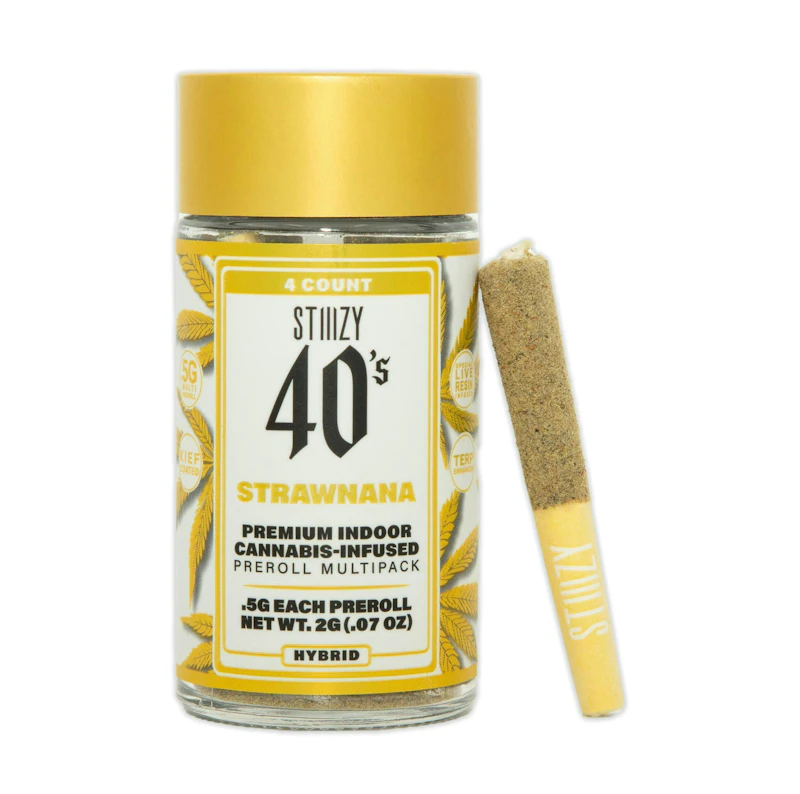 STIIIZY - STRAWNANA - .5G 40's Infused Preroll 4 Pack [2g], Infused Pre-Rolls