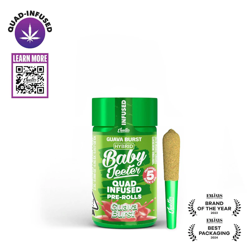 Jeeter Guava Burst · Quad-Infused Minis · 0.5g each · 5pk, Infused Pre-Rolls