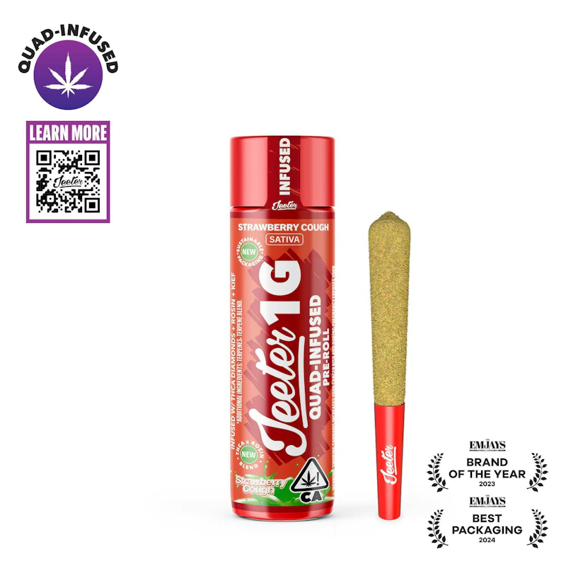 Jeeter Strawberry Cough · Quad-Infused Joint · 1g, Infused Pre-Rolls