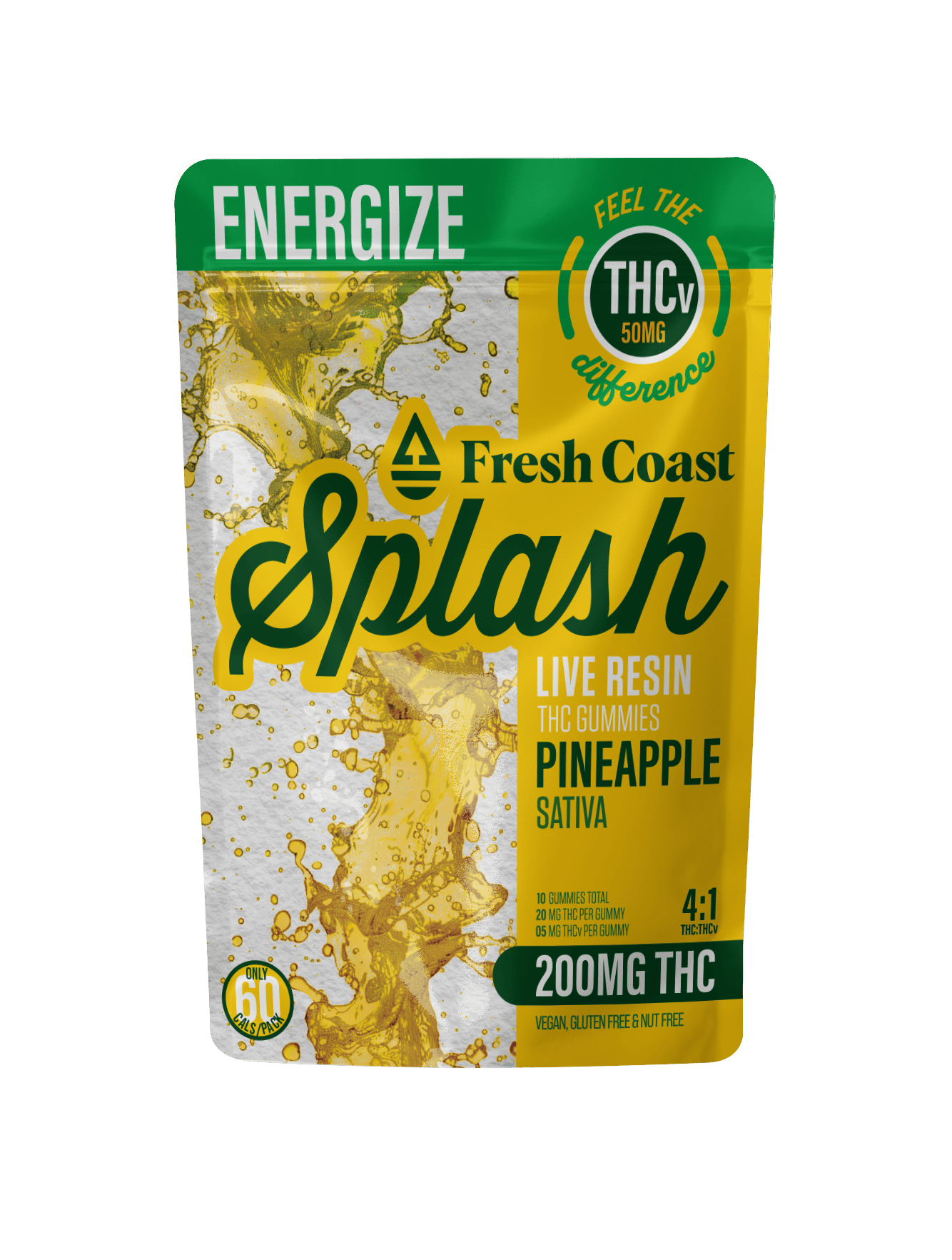 Splash | Pineapple 4:1 THC:THCv LR Gummies | 200mg | 10ct | 20mg/ea