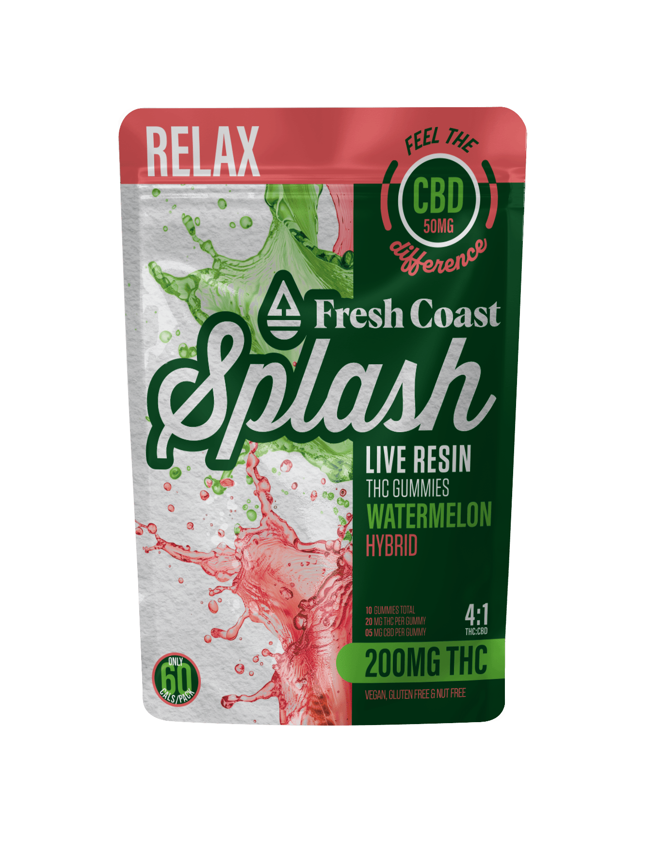 Splash | Watermelon 4:1 THC:CBD LR Gummies | 200mg | 10ct | 20mg/ea by Fresh Coast