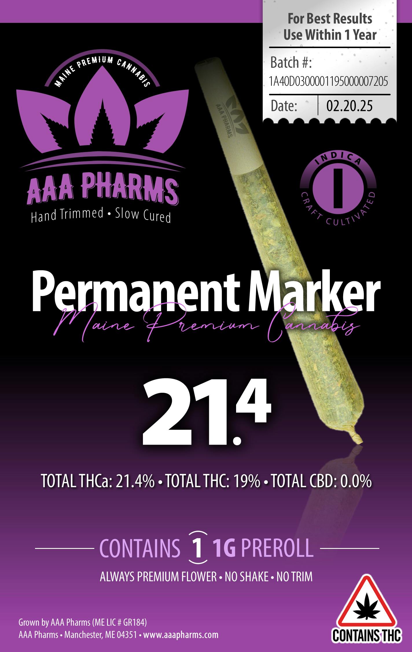 Permanent Marker - 1g Pre Roll by AAA Pharms
