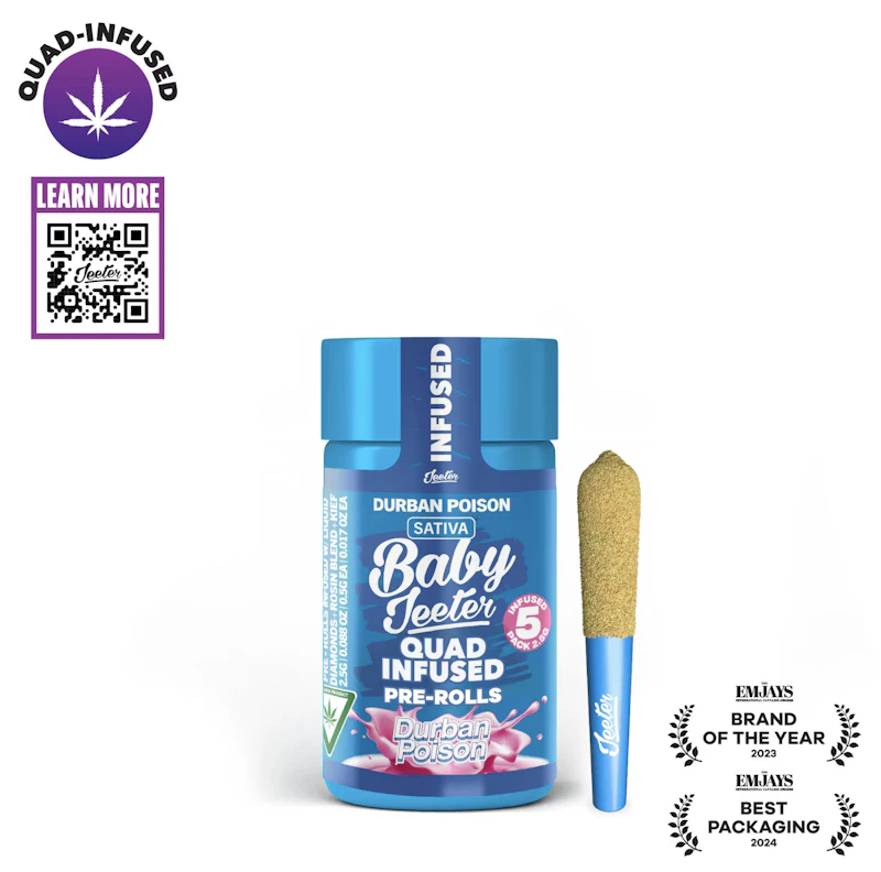 Jeeter Durban Poison · Quad-Infused Minis · 0.5g each · 5pk, Infused Pre-Rolls