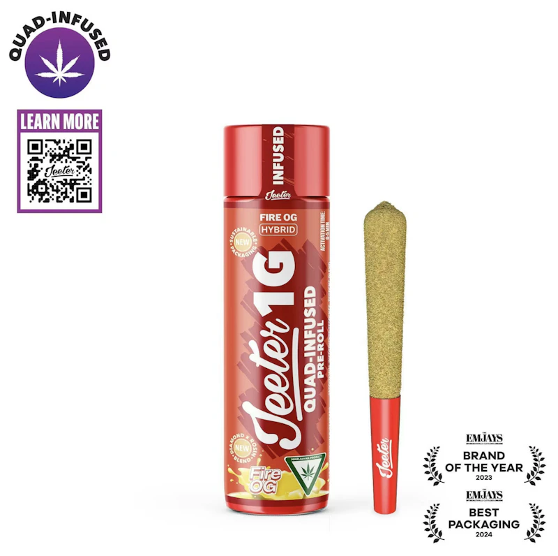 Jeeter Fire OG · Quad-Infused Joint · 1g, Infused Pre-Rolls