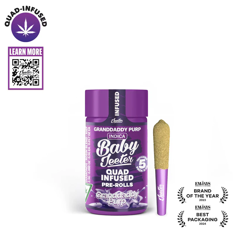 Jeeter Granddaddy Purp · Quad-Infused Minis · 0.5g each · 5pk, Infused Pre-Rolls
