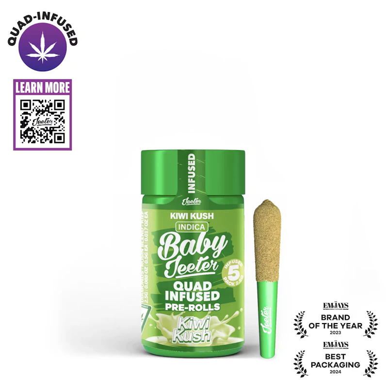 Jeeter Kiwi Kush · Quad-Infused Minis · 0.5g each · 5pk, Infused Pre-Rolls