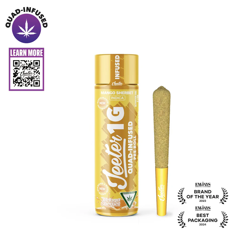 Jeeter Mango Sherbet · Quad-Infused Joint · 1g, Infused Pre-Rolls