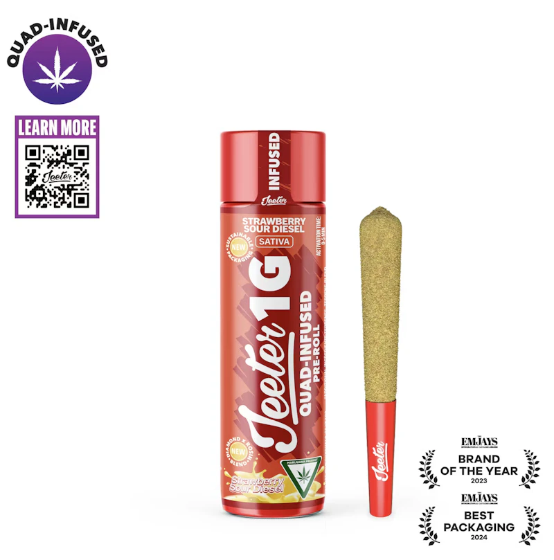 Jeeter Strawberry Sour Diesel · Quad-Infused Joint · 1g, Infused Pre-Rolls