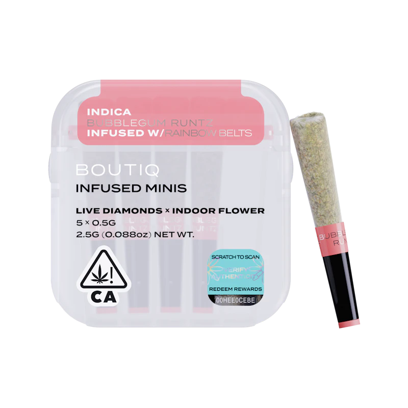 Boutiq Bubblegum Runtz x Rainbow Belts Diamonds · Infused Minis · 5pk, Infused Pre-Rolls