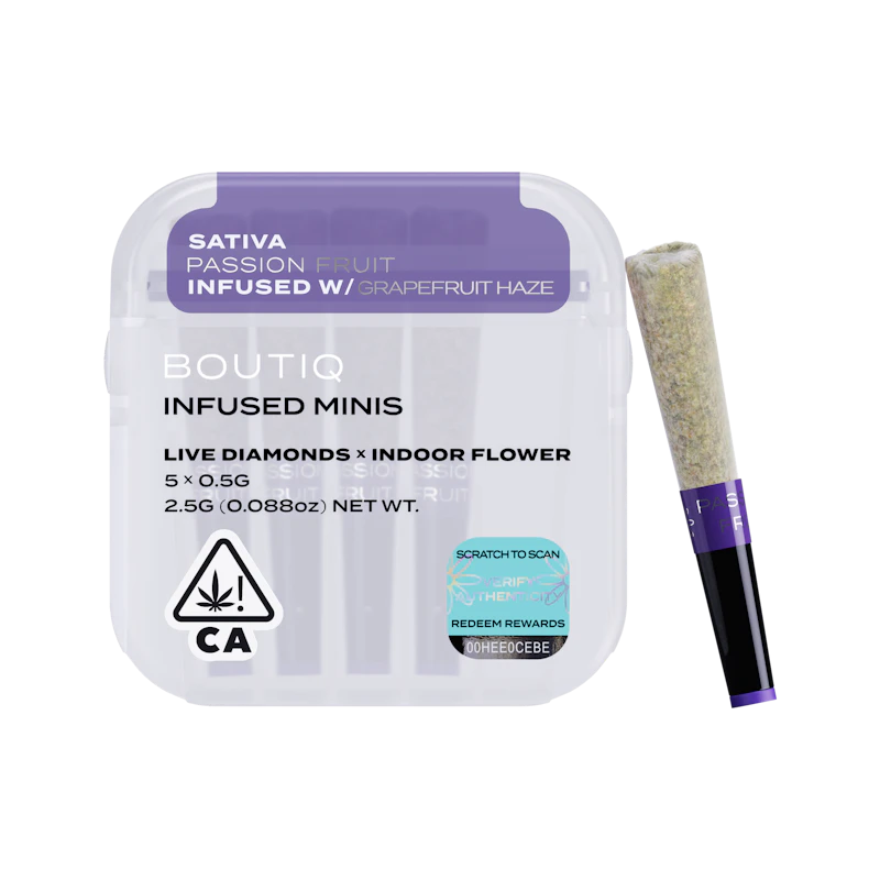 Boutiq Passion Fruit x Grapefruit Haze Diamonds · Infused Minis · 5pk, Infused Pre-Rolls