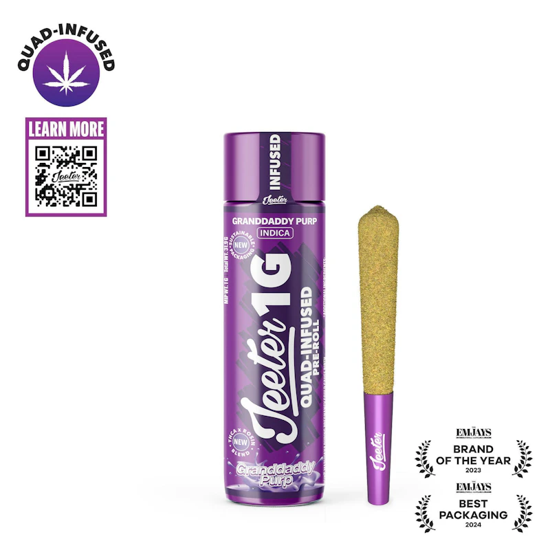 Jeeter Granddaddy Purp · Quad-Infused Joint · 1g, Infused Pre-Rolls