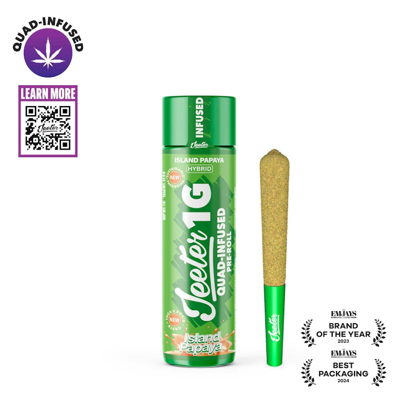 Jeeter Island Papaya · Quad-Infused Joint · 1g, Infused Pre-Rolls