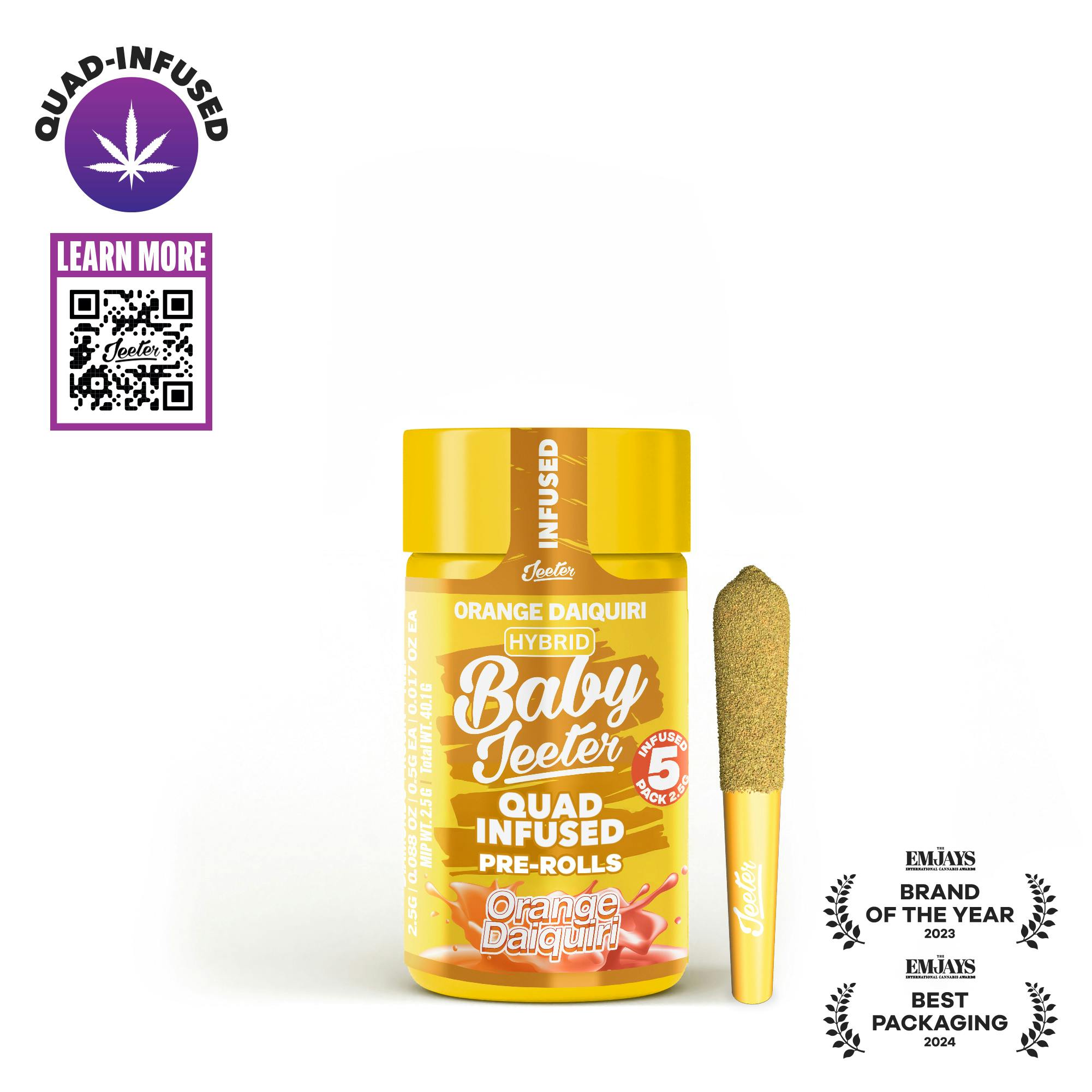 Baby Jeeter Quad Infused 5pk Prerolls 2.5g Orange Daiquiri