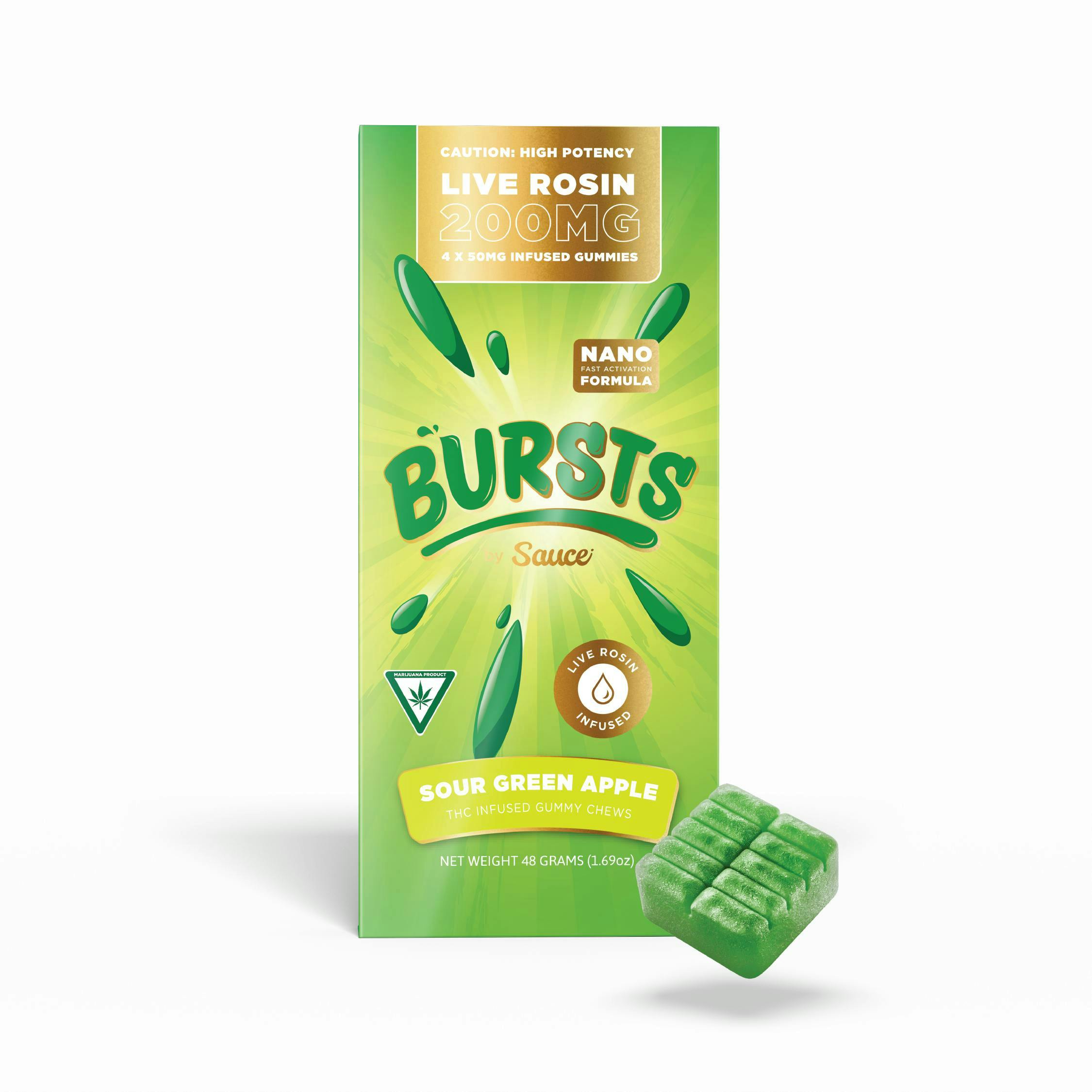 Sauce | Bursts | Sour Green Apple | Live Rosin Gummies | 200mg
