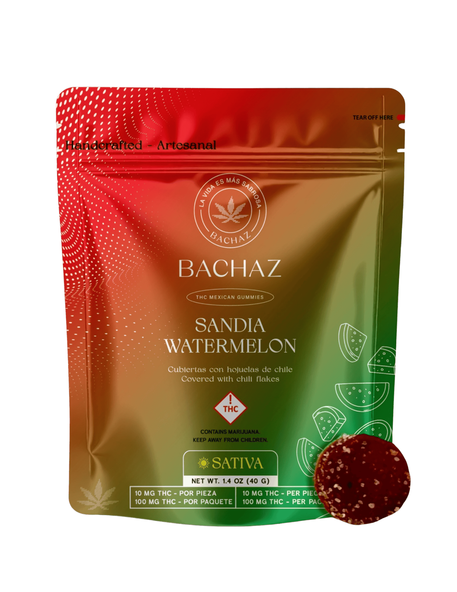 Sandia Watermelon & Chili Flakes | Gummies | 100mg | 10ct | 10mg/ea