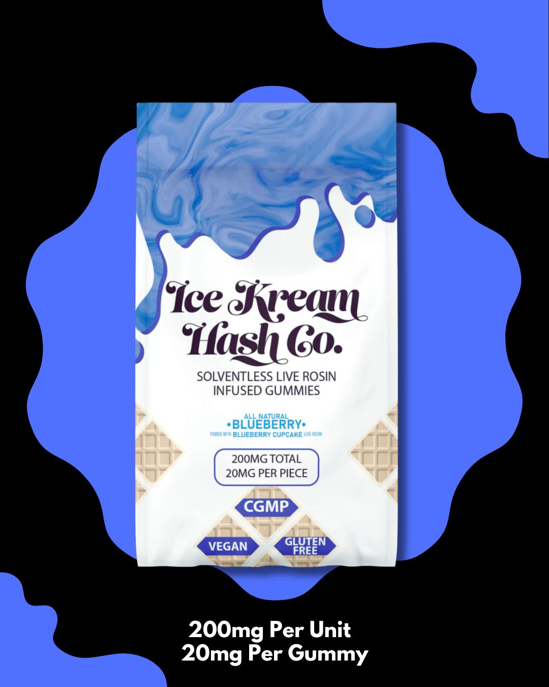 Blueberry Live Rosin Gummies | 200mg | 10ct | 20mg/ea by Ice Kream Hash Co.