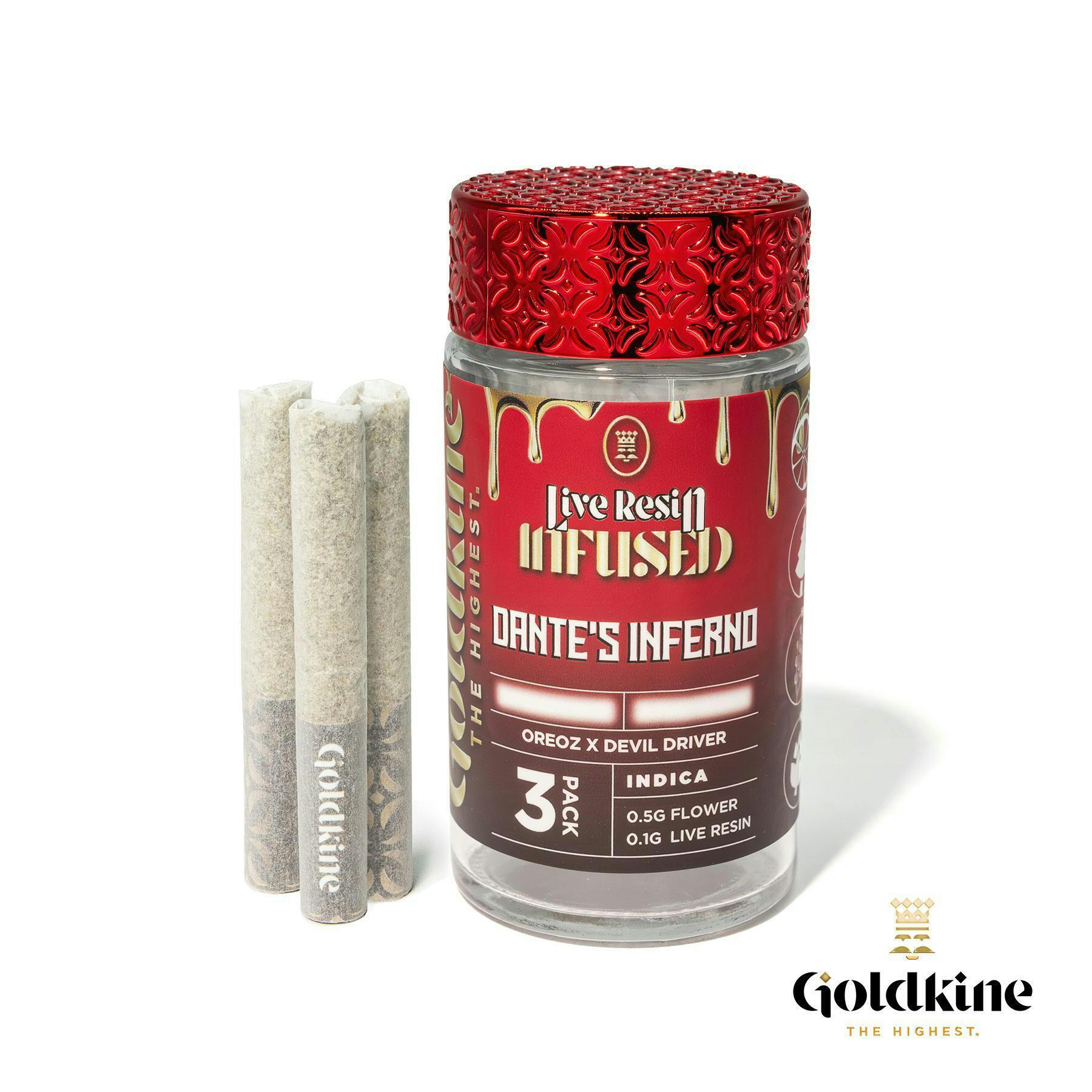Goldkine Infused Pre Roll 0.5G each | Dante's Inferno 3pk