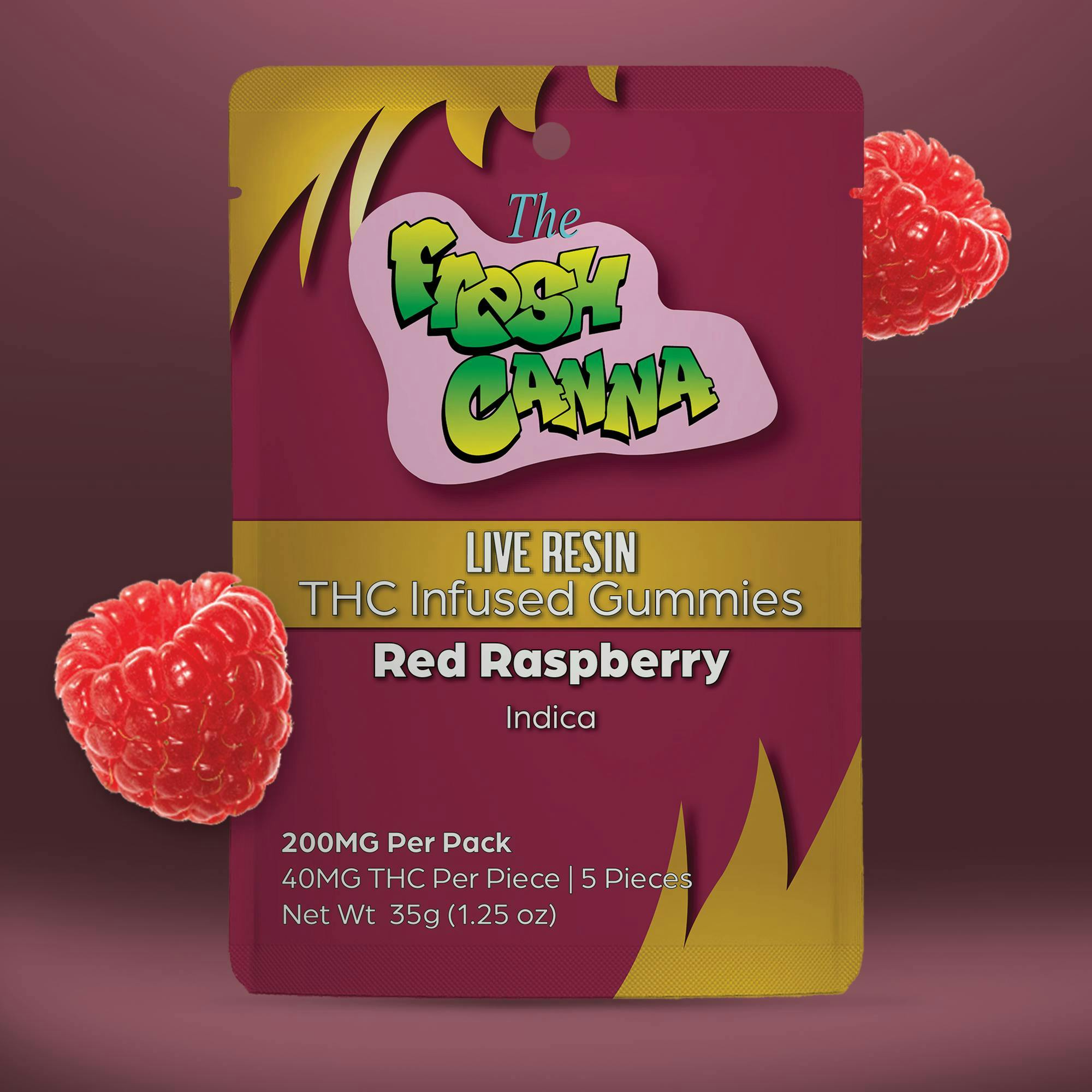 Fresh Canna | Red Raspberry | Live Resin Gummies | 200mg | 5pk | 40mg/ea
